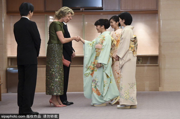 比利时国王夫妇到访日本 两位公主跪式迎接